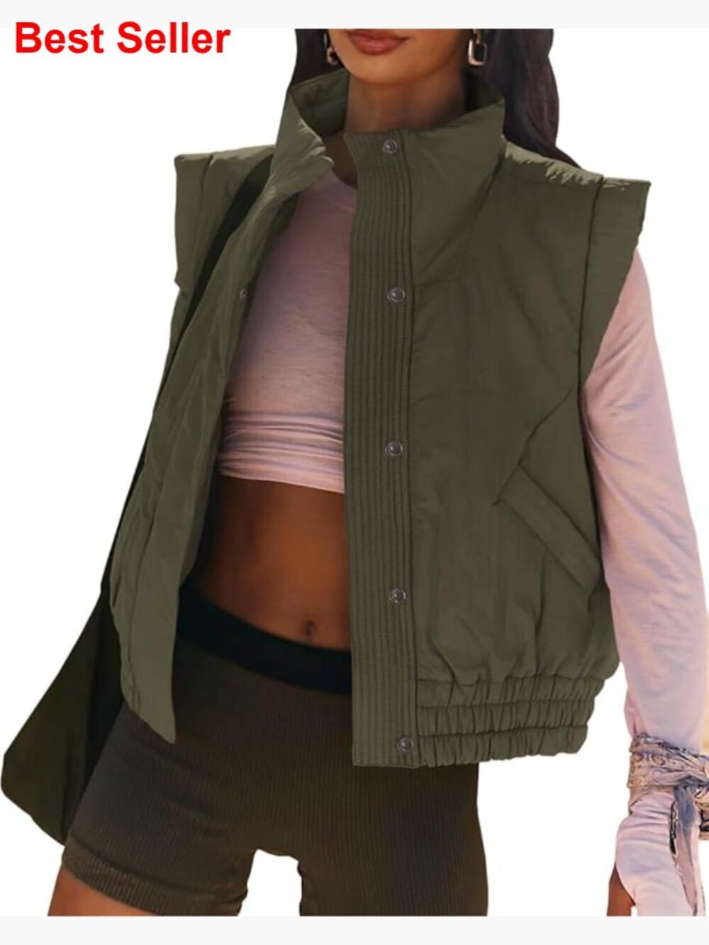 Lightweight Puffer Vest Button Down Crop Quilted Sleeveless Gilet